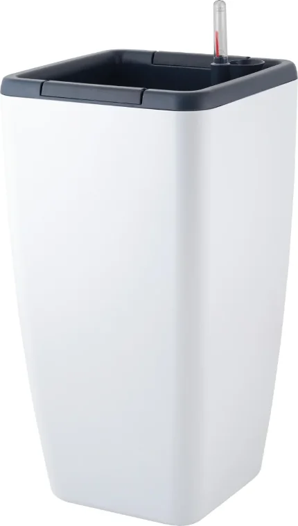Фото для Горшок с автополивом InGreen Munchen 20л с внутренней вставкой 8л, квадратный, белоснежный жасмин