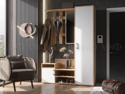 Фото для Прихожая Визит 1440*в2052*400 (Ф.Белый глянец холодный/К.Дуб крафт)