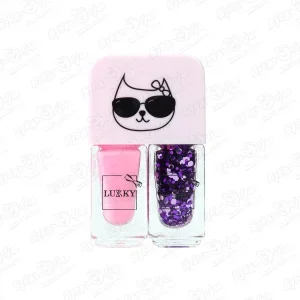 Фото для Лак двойной LUKKY для ногтей розовый и фиолетовый с блестками