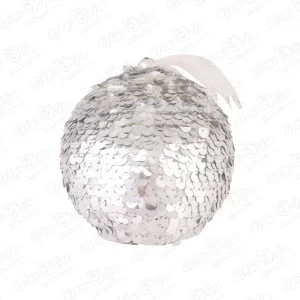 Фото для Украшение елочное шар серебряный с пайетками 8см