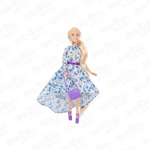 Кукла София модница в длинном платье с цветами с фиолетовыми аксессуарами