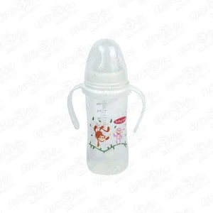 Бутылка babyland с ручками широкое горлышко с соской 300мл с 6мес белая