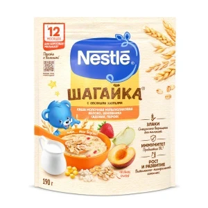 Фото для Каша Nestle Шагайка молочная яблоко-земляника-персик 190г с 12мес БЗМЖ