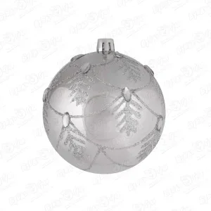 Фото для Украшение елочное шар серебряный с рисунком капли и ветки 8см