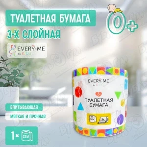 Фото для Туалетная бумага EVERY-ME for kids 3слоя 1шт 32м c 0мес