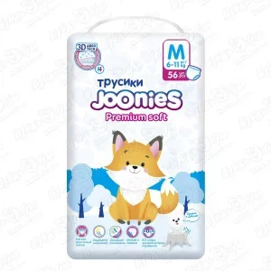 Подгузники-трусики Joonies Premium Soft M 6-11кг 56 шт