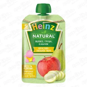 Фото для Пюре Heinz Natural яблоко-груша-кабачок 90г с 5мес