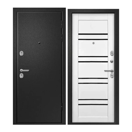 Дверь входная МЕДЕЯ-340, Софт снежный S-306 черн.лак /Сатин черный
