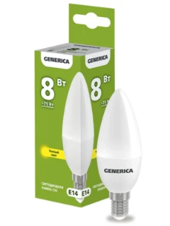 Лампа светодиодная С35 свеча 8Вт 230В 3000К Е14 GENERICA